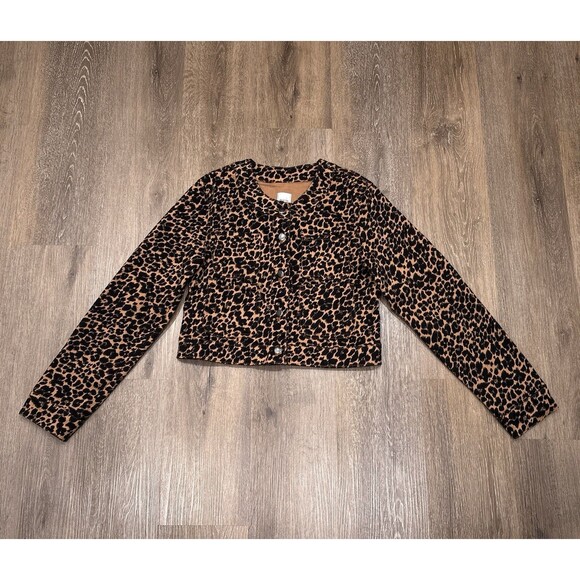 Anthropologie Maeve Jacket Womens Medium Leopard Print Cropped Button Pockets - Picture 2 of 12